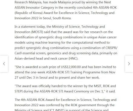 Malaysian cancer researcher bags ASEAN-Korean Award